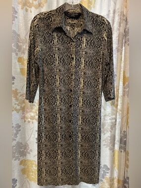 Norma Kamali Black & Cream Snake-Print Shirt Dress